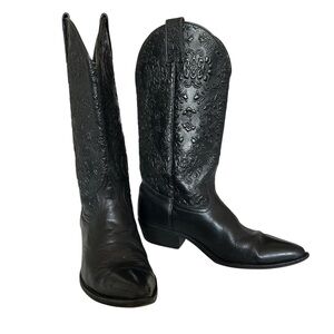 SEYCHELLES REMINGTON EMBOSSED BLACK LEATHER HEELED COWBOYS BOOTS SIZE 7